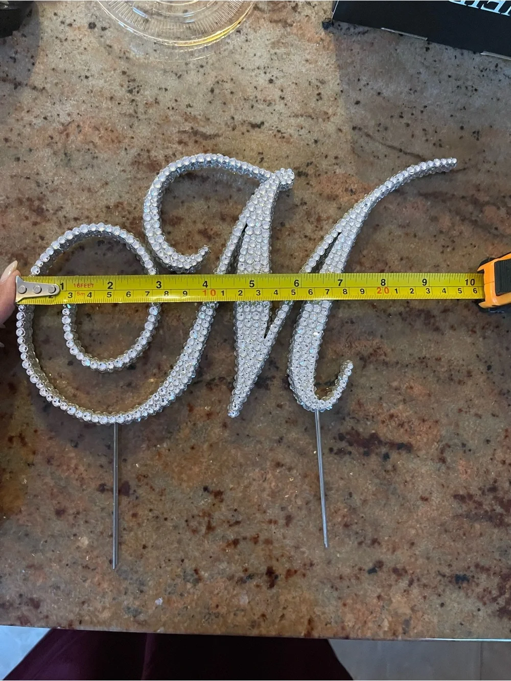 Rhinestone Letter M Cake Topper - Silver Sparkles